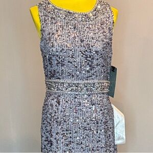 Mac Duggal Glittering Silver Midi Dress